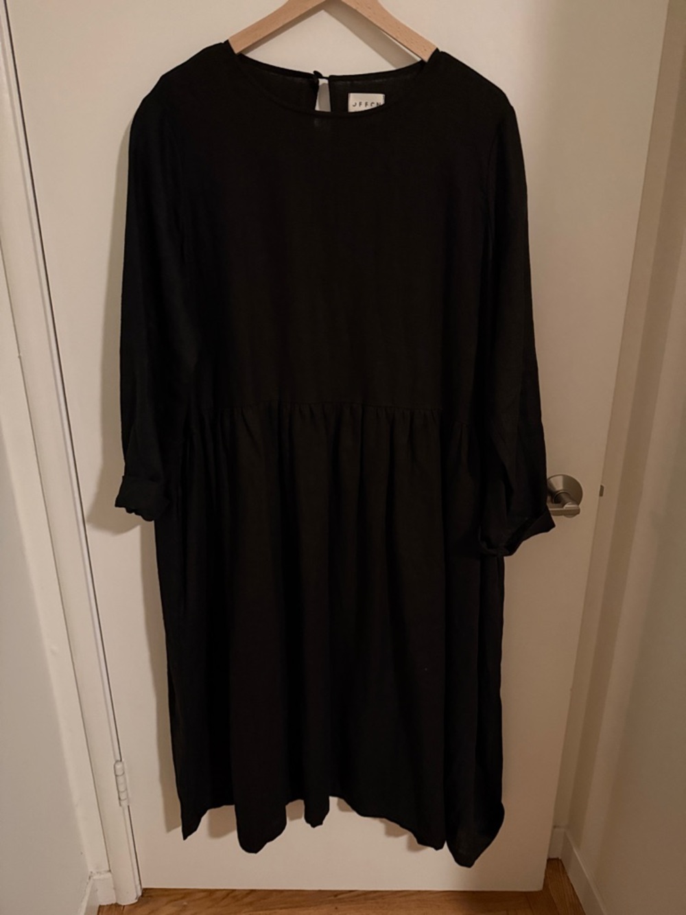 Black Long-Sleeve Smock Dress